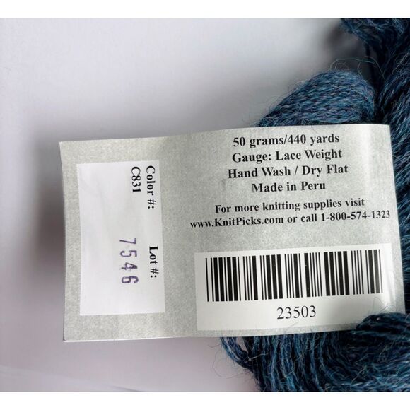 Knit Picks Alpaca Cloud 100% Baby Alpaca Yarn - Stream, Lace Weight, Set of 2 - Picture 3 of 3